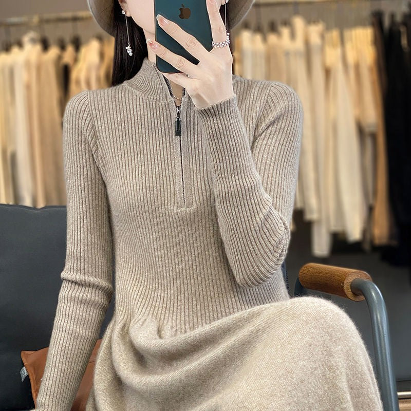 Robe en tricot décontractée pour femme avec col haut et poches zippées Chic und Stil
