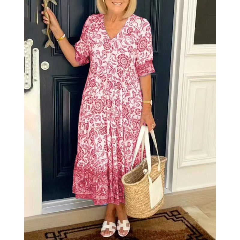 Robe évasée à motifs floraux pour femmes avec taille plissée Chic und Stil