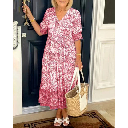 Robe évasée à motifs floraux pour femmes avec taille plissée Chic und Stil