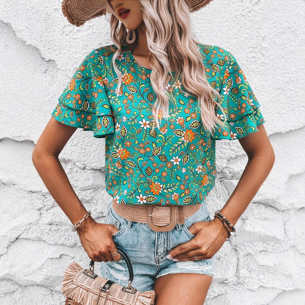 Dames Haut de crop fleuri avec détails fendus et manches larges Chic und Stil