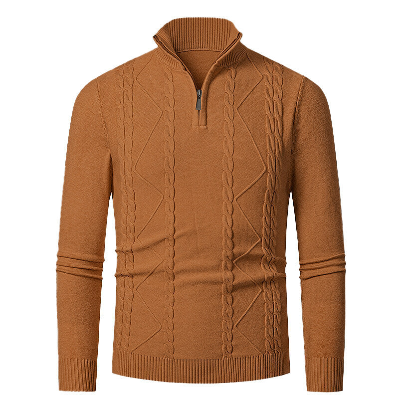 Knitted pullover for men with high collar and cable pattern Chic and Style