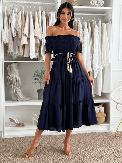 Robe maxi à volants dénudée des épaules Chic und Stil