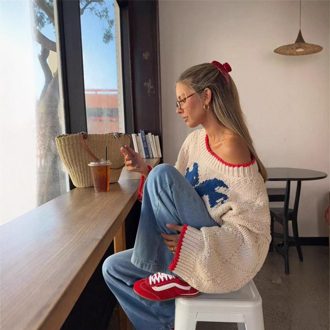 Femme Pull à col montant avec un motif tricoté texturé et des contrastes saisissants Chic und Stil