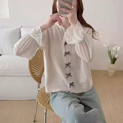 Pull en tricot tendance pour femmes avec grand col et nœuds décoratifs Chic und Stil