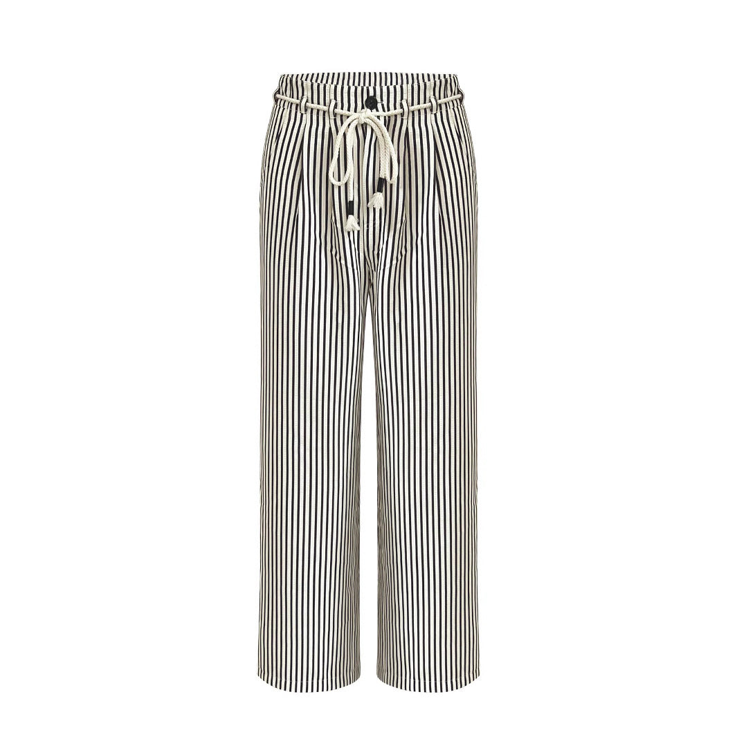 Casual wide striped pants for women with elastic waistband and tie belt Chic and Style