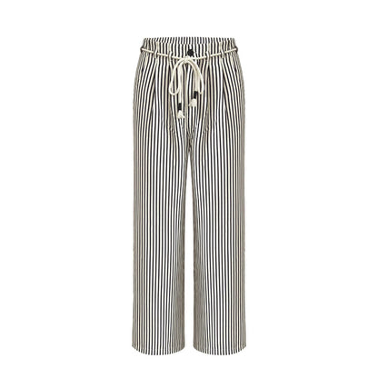 Casual wide striped pants for women with elastic waistband and tie belt Chic and Style