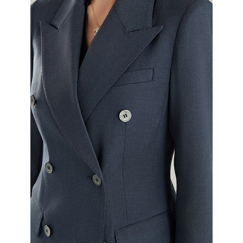 Costume ajusté pour femmes à double boutonnage avec pantalon large Chic und Stil