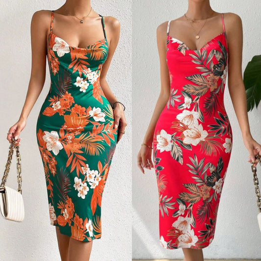 Robe midi bodycon florale pour dames Chic und Stil