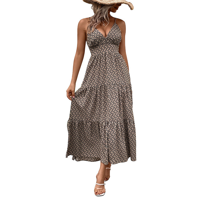 Femme Robe Maxi Bohème avec bretelles spaghetti réglables Chic und Stil