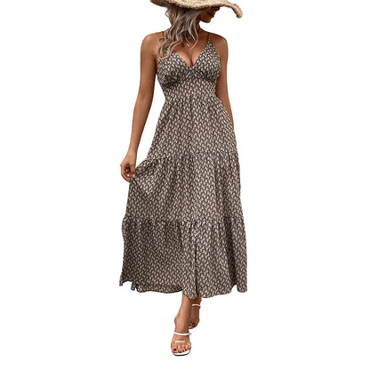 Femme Robe Maxi Bohème avec bretelles spaghetti réglables Chic und Stil