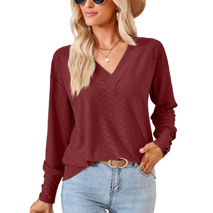 Blouse à manches longues pour femme avec un décolleté en V raffiné et un design structuré Chic und Stil