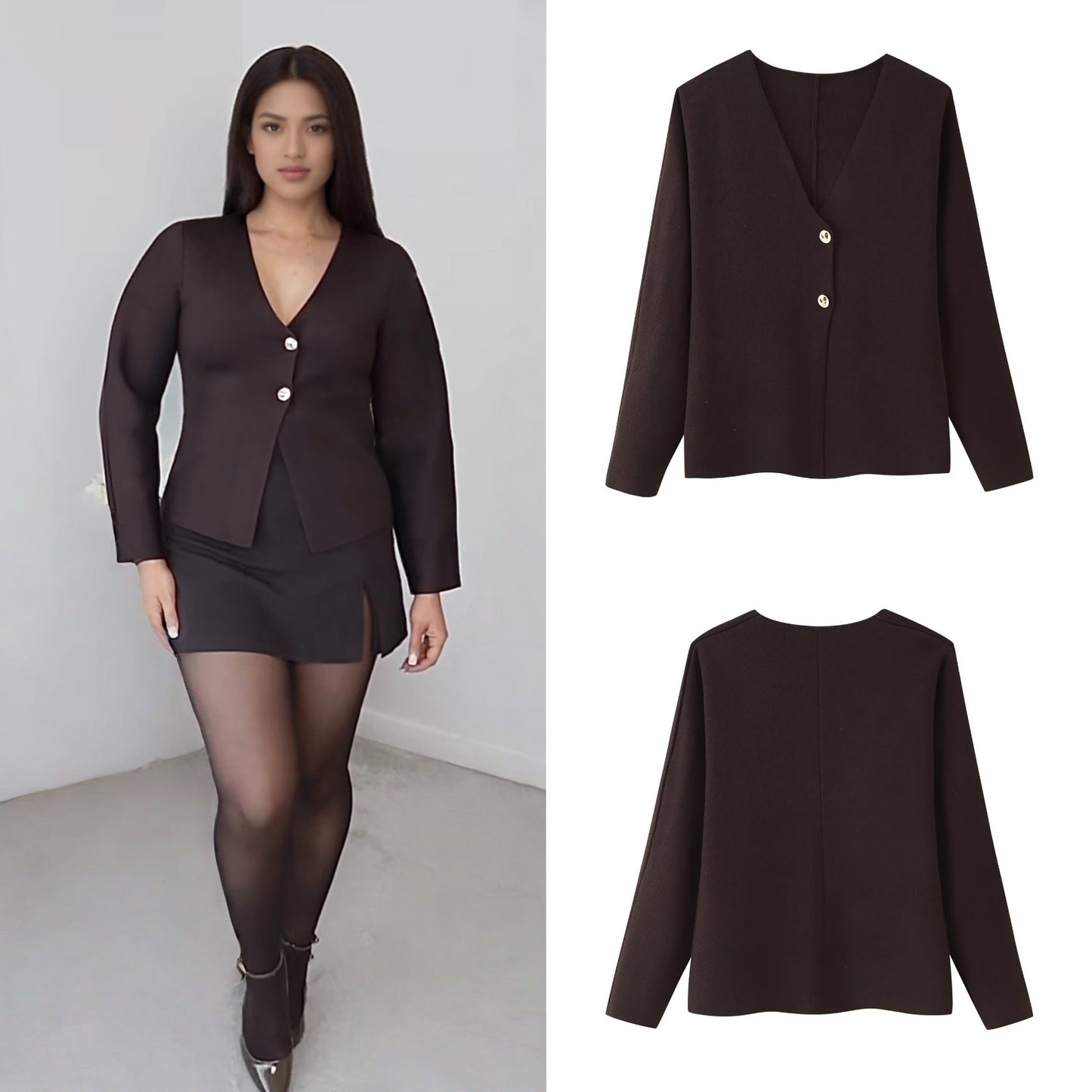 Dames élégant gilet tricoté avec décolleté en V et boutons Chic und Stil