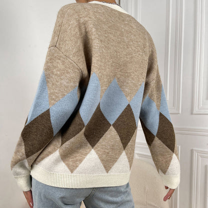 Dames gilet en tricot élégant avec des motifs en losanges attrayants Chic und Stil