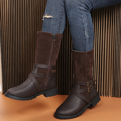 Bottes élégantes pour dames avec un design de bandage croisé à la mode et une semelle robuste Chic und Stil