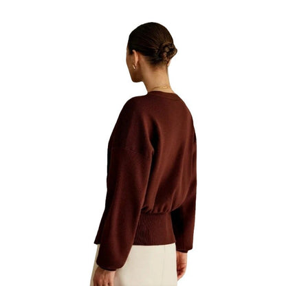 Dames Élégante Cardigan avec décolleté V plongeant et bouton décoratif Chic und Stil
