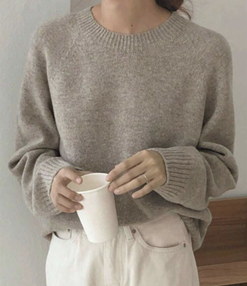 Dames Pull confortable à col rond en tissu de haute qualité Chic und Stil