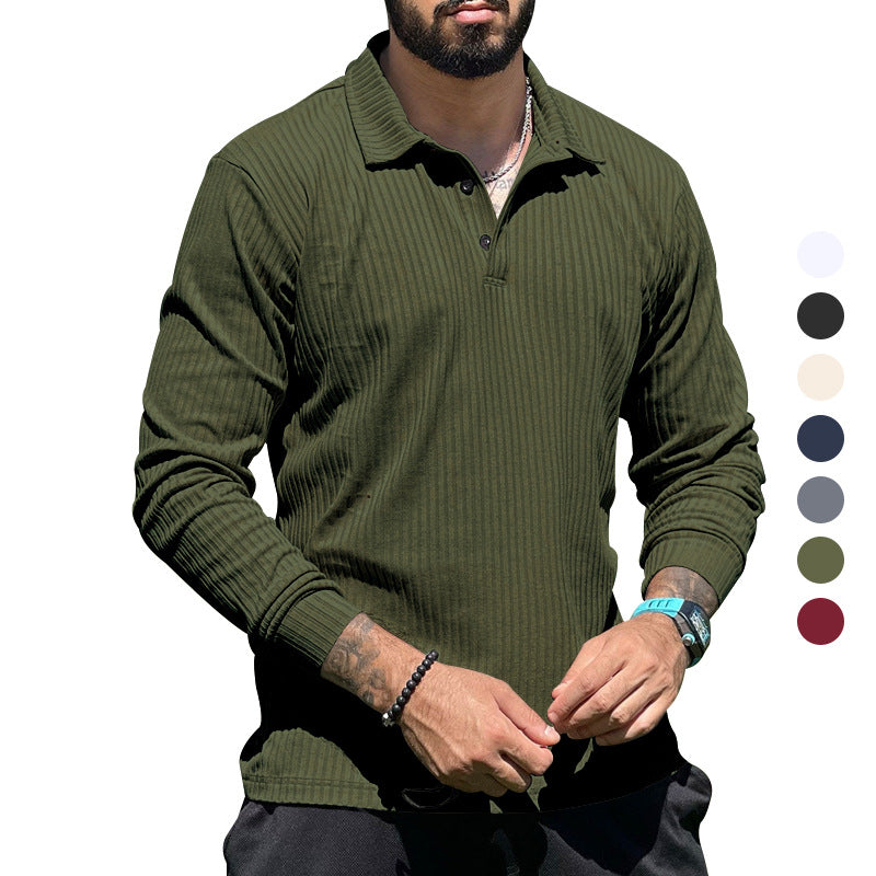 Long knit pullover for men with structured design and button placket Chic und Stil