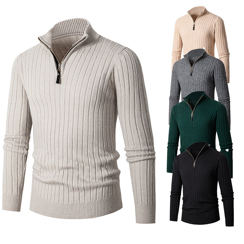Pull en maille élégant pour hommes avec fermeture éclair intégrale et texture côtelée Chic und Stil