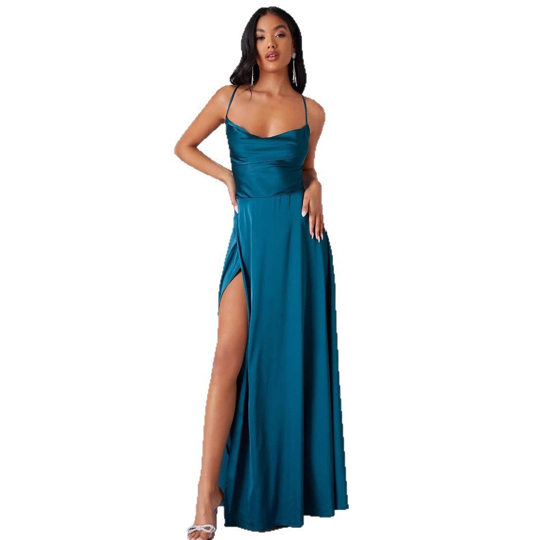 Dames Élégant Satin Robe Maxi Chic und Stil