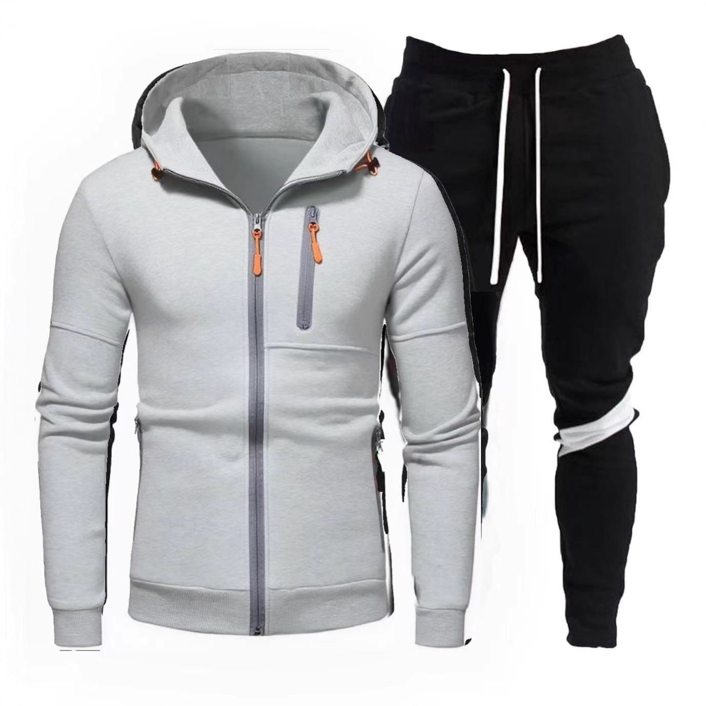 Sporty hoodie for men with practical zipper and chic jogger pants
