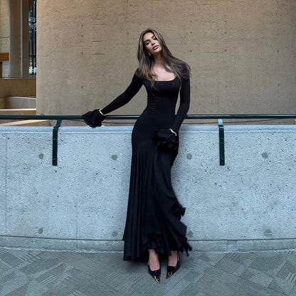 Dames Élégant Robe Maxi avec Détails de Manches Raffinés Chic und Stil