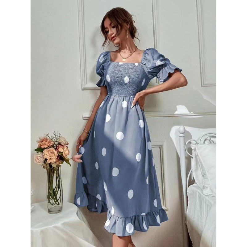 Robe midi à manches bouffantes à pois pour dames Chic und Stil