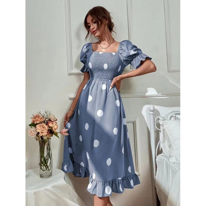 Robe midi à manches bouffantes à pois pour dames Chic und Stil