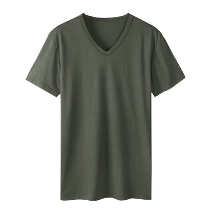T-shirt femme à col en V en mélange de coton de haute qualité Chic und Stil