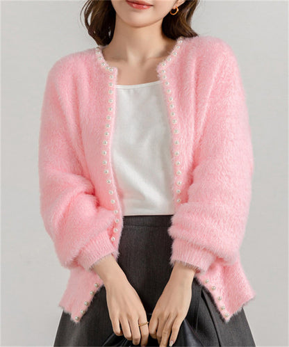 Ladies cozy pullover with pearl embellishment Chic and Style