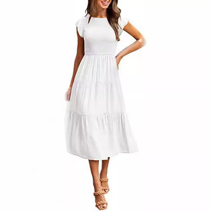 Robe midi pour femmes avec détails froncés et volant attrayant Chic und Stil