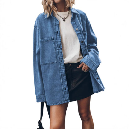 Dame Oversized Denim Chemise Veste Chic und Stil