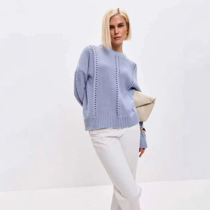 Pull en maille oversized pour femmes avec un motif ajouré fin et une finition en côte large Chic und Stil