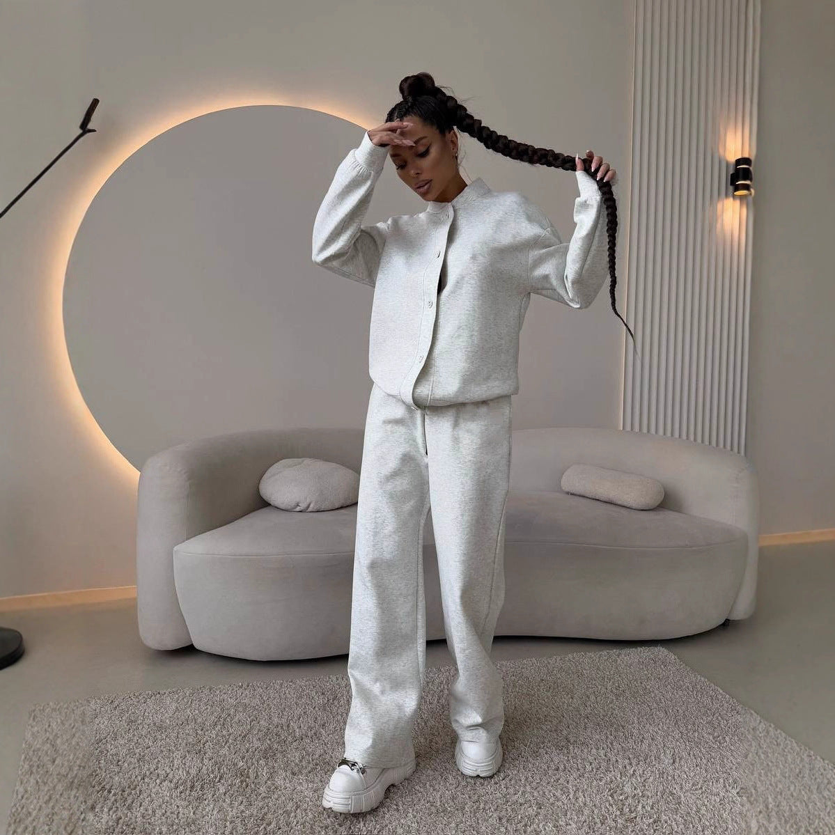 Dames Ensemble de loisirs élégant et confortable avec fermeture à bouton à la mode Chic und Stil