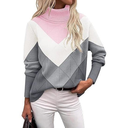 Pull en maille tendance pour femmes avec col montant et design géométrique Chic und Stil