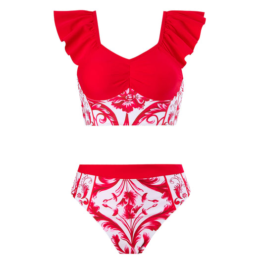Maillot de bain pour femmes - Ensemble avec une coupe en volants élégante et un design floral Chic und Stil