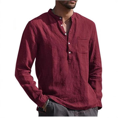 Chemise en lin pour hommes avec col Henley classique et poche poitrine Chic und Stil