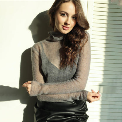 Pull en tricot élégant pour femmes avec décolleté en V et col haut Chic und Stil