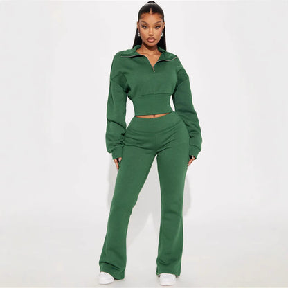 Dames Ensemble de loungewear en polaire sporty avec fermeture éclair Chic und Stil