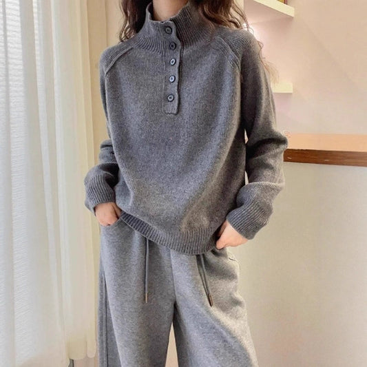 Pull en tricot décontracté pour femmes avec patte de boutons et col court Chic und Stil