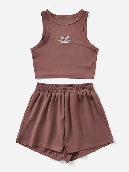 Femme Ensemble de Crop Top et Shorts Sportifs Chic und Stil