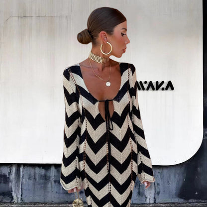 Robe maxi en tricot pour femmes avec motif en zigzag et découpes discrètes Chic und Stil