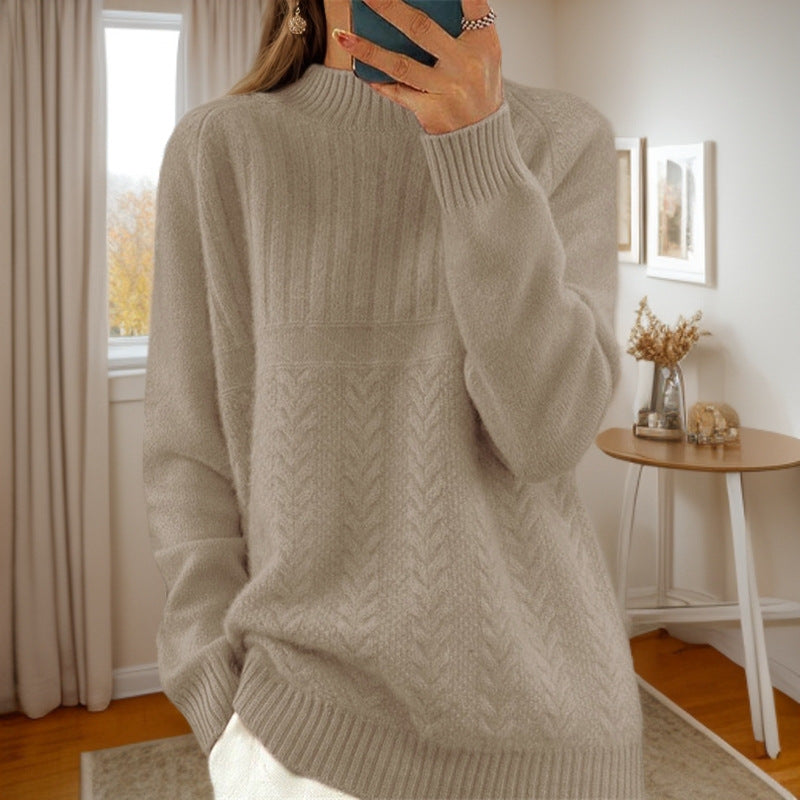Pull en tricot pour femmes avec motif torsadé créatif et col montant Chic und Stil