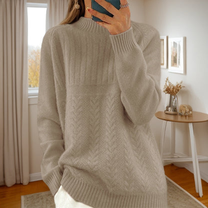 Pull en tricot pour femmes avec motif torsadé créatif et col montant Chic und Stil