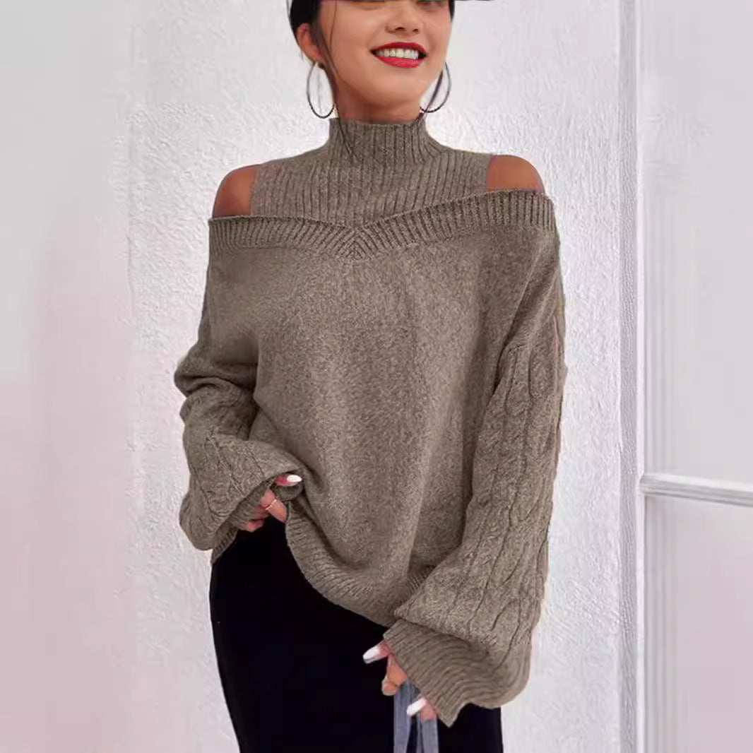 Casual knitted pullover for women with large sleeves and off-the-shoulder Chic and Style