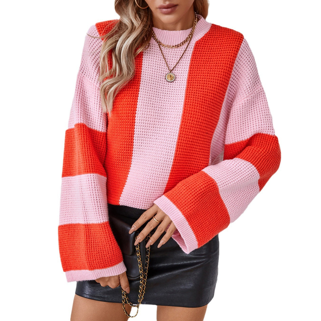 Pull femme en tricot avec un design de rayures bloquées innovant et une coupe décontractée Chic und Stil