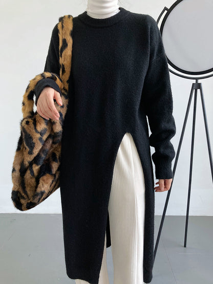 Robe en tricot élégante pour femmes avec fente latérale et coupe généreuse Chic und Stil