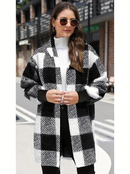 Ladies Cozy Wool Blazer with Plaid Pattern Chic and Style