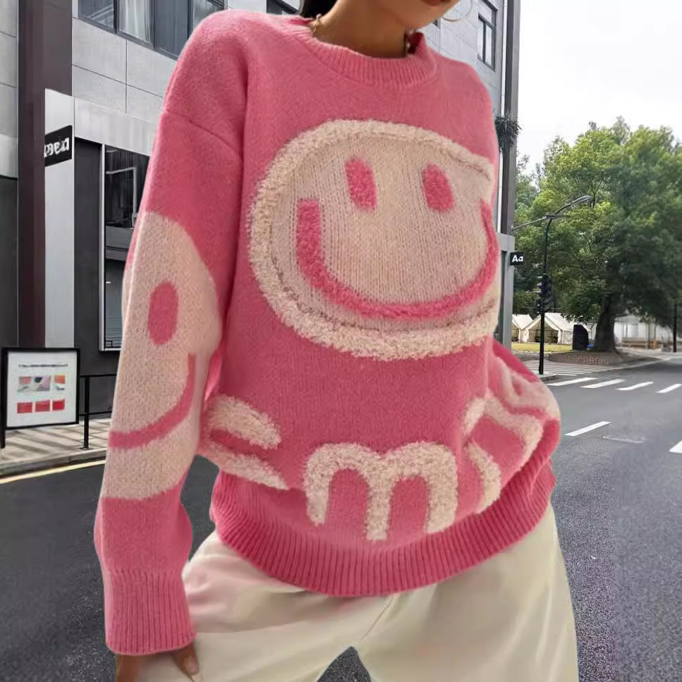 Pull en tricot pour femmes avec un motif emoji joyeux et une coupe confortable Chic und Stil