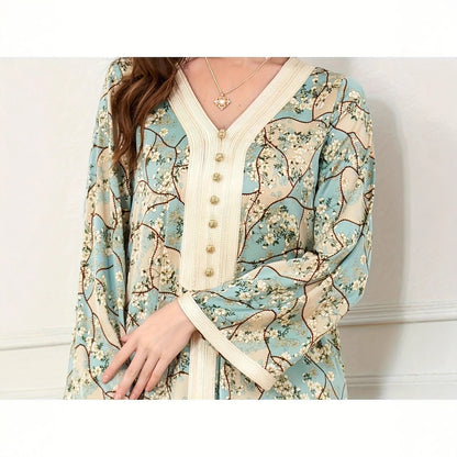 Robe maxi femme avec motif floral artistique et détails de boutons Chic und Stil