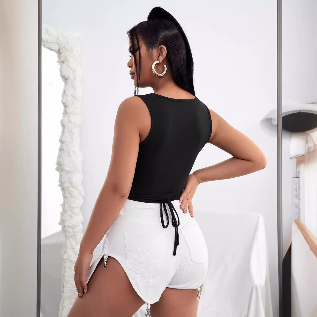 Top court pour femmes avec impression graphique de papillon et détails de lien Chic und Stil